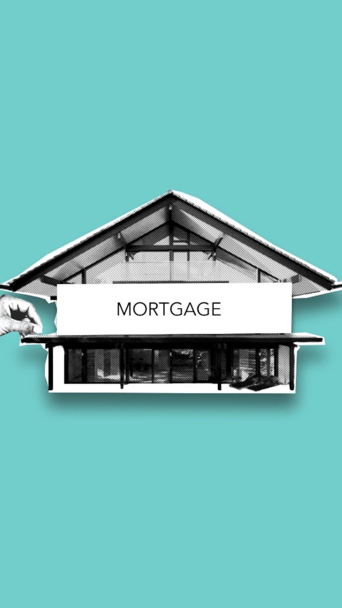 Mortgage concept with building on illustration